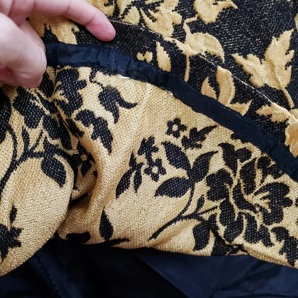 Vintage Black and Gold Floral Print Coat